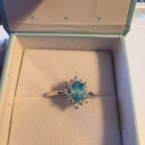 Blue Halo Statement Ring with Silver Band